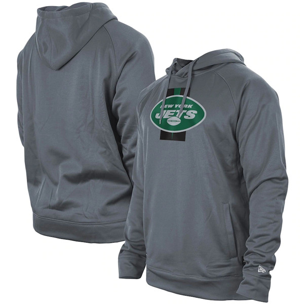 Men's New York Jets Gray New Era Training Camp Raglan Pullover Hoodie